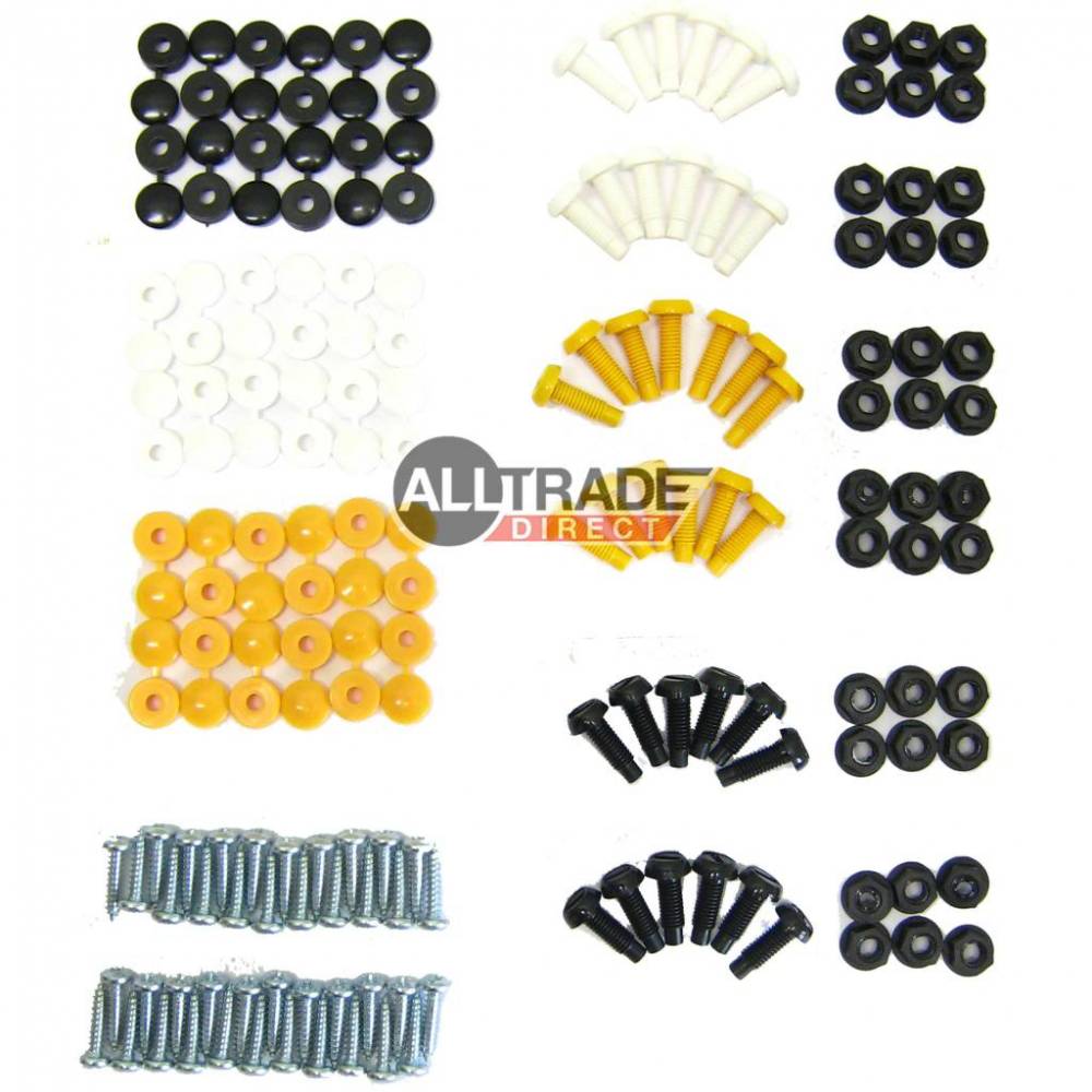 All Trade Direct 12 Pk Mixed Colour Plastic Number Plate Bolts & Nuts